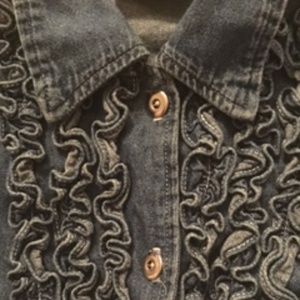 Vintage Granite Ruffled Denim Top